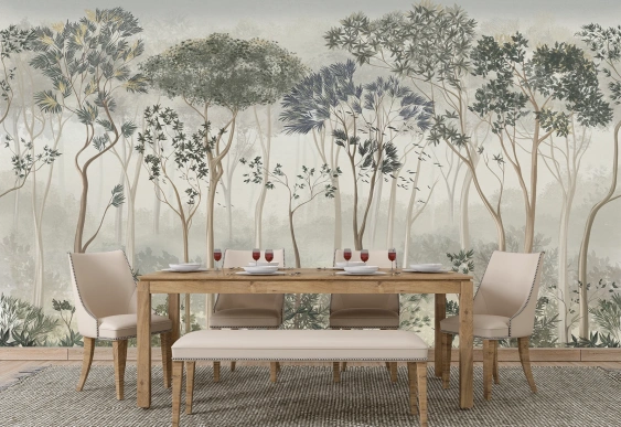 Pădure artistică elegantă în tonuri naturale, tapet peisaj