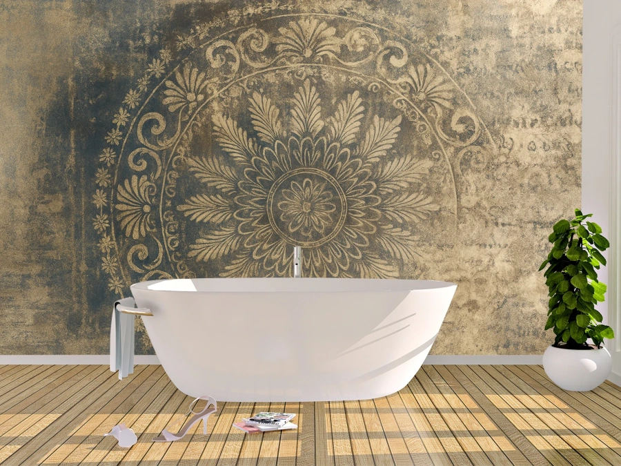 Tapet Abstract cu Mandala în Stil Antic Albastru-Auriu