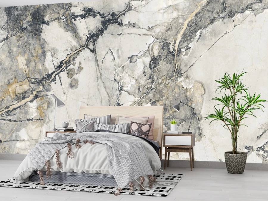 Fototapet marmură alb gri cu efect elegant. ✓ Design modern pentru decor sofisticat și luminos