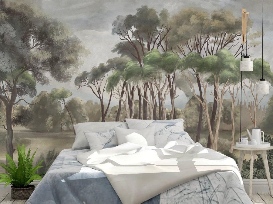 Peisaj forestier artistic în tonuri naturale calm