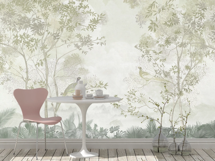 Natură cu Pădure de Mesteacăn și Păsări, tapet peisaj