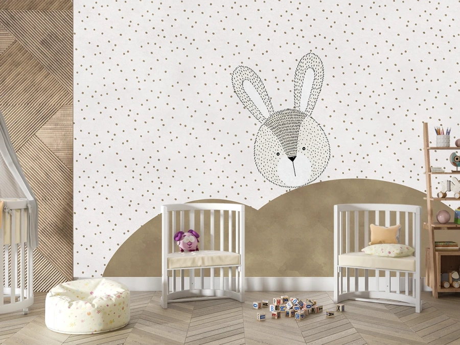 Iepuraș bej cu buline pentru camera copii, tapet pentru copii