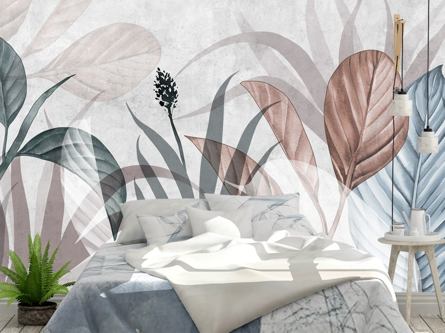 Frunze pastel moderne pentru decor elegant, fototapet dormitor