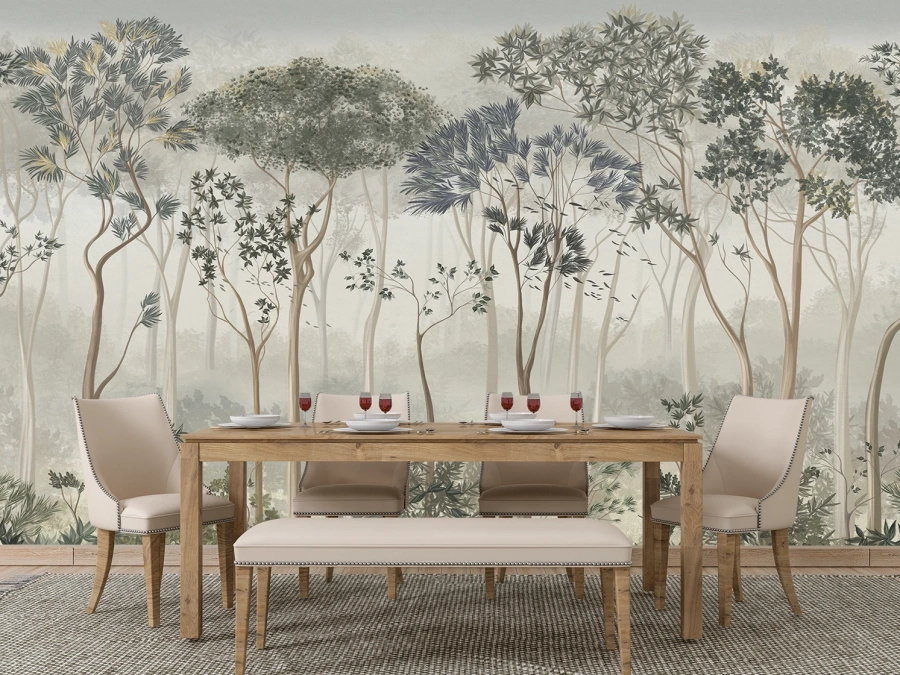 Pădure artistică elegantă în tonuri naturale, fototapet peisaj