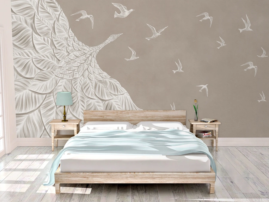 Design abstract cu pasăre Phoenix și porumbei în zbor, tapet living