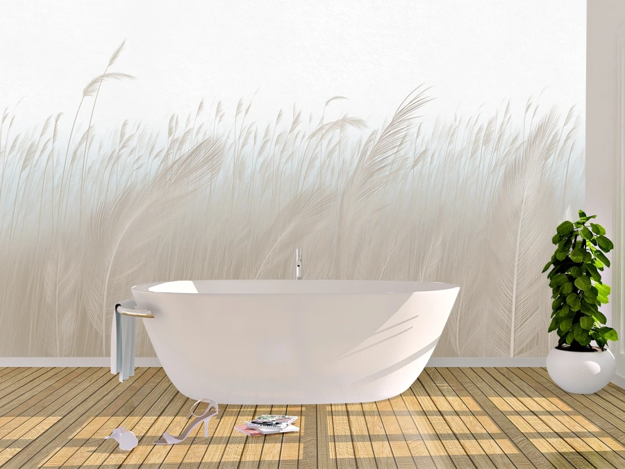 Fototapet Natură cu Stuf și Iarbă de Pampas în Bej